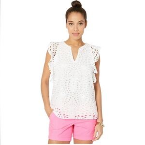 Lilly Pulitzer white embroidered printed Blouse - NWT - L